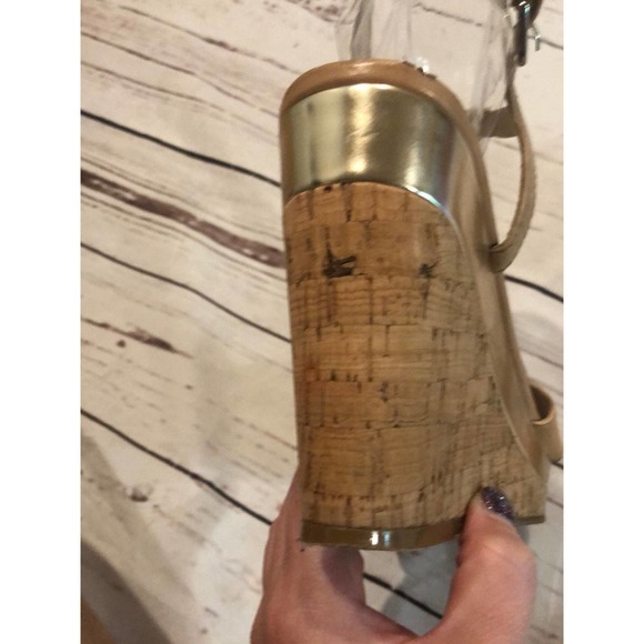 Antonio Melani Beige Cork Heels Platforms Wedge 9.5 tan Leather - Picture 3 of 9